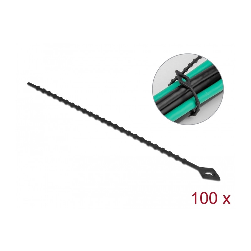 Delock Blitzbinder wiederverwendbar L 150 x B 2,4 mm schwarz 100 Stück