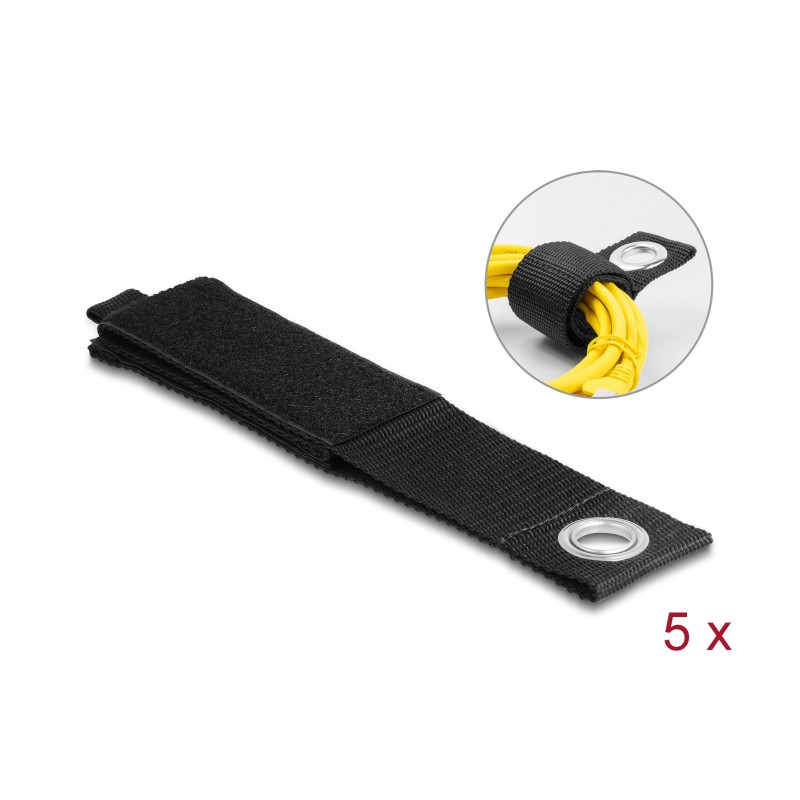 Delock Strapazierfähiger Klettgurt mit Befestigungsöse L 508 x B 50 mm schwarz 5 Stück