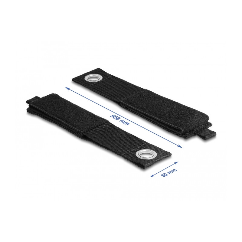 Delock Strapazierfähiger Klettgurt mit Befestigungsöse L 508 x B 50 mm schwarz 5 Stück
