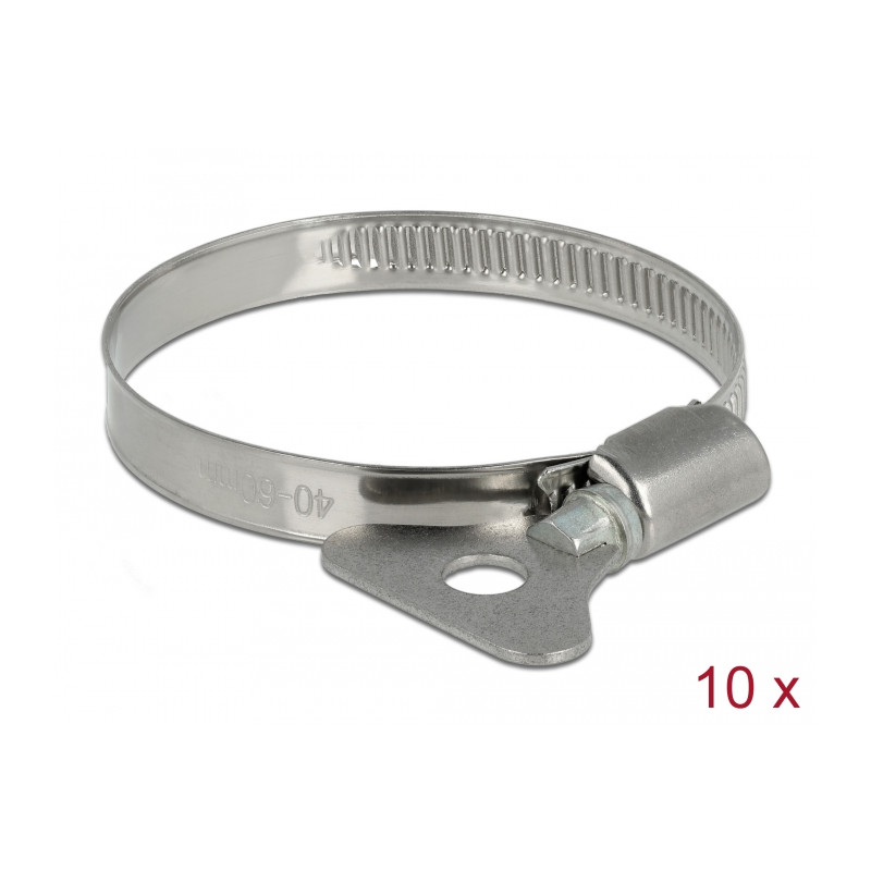 Delock Schlauchschelle mit Flügelmutter 40 - 60 mm 10 Stück Metall