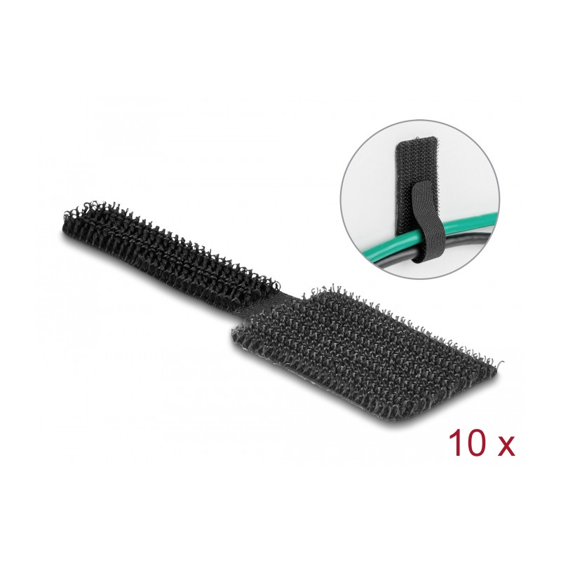 Delock Mini Klett-Kabelhalter L 90 mm x B 24 mm selbstklebend 10 Stück schwarz