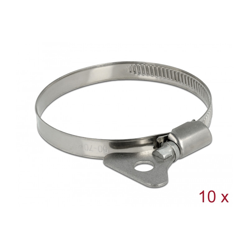 Delock Schlauchschelle mit Flügelmutter 50 - 70 mm 10 Stück Metall