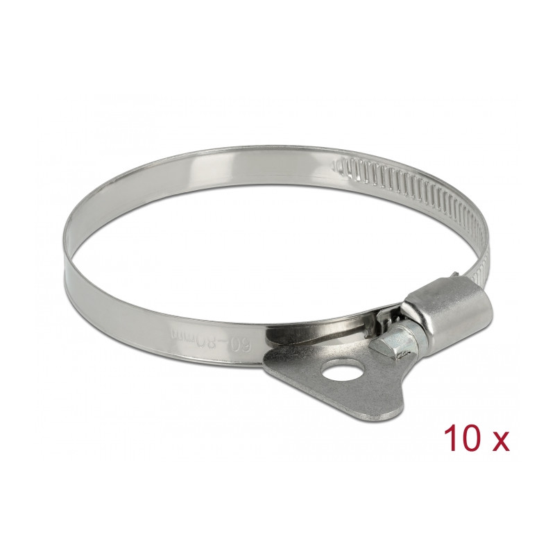 Delock Schlauchschelle mit Flügelmutter 60 - 80 mm 10 Stück Metall