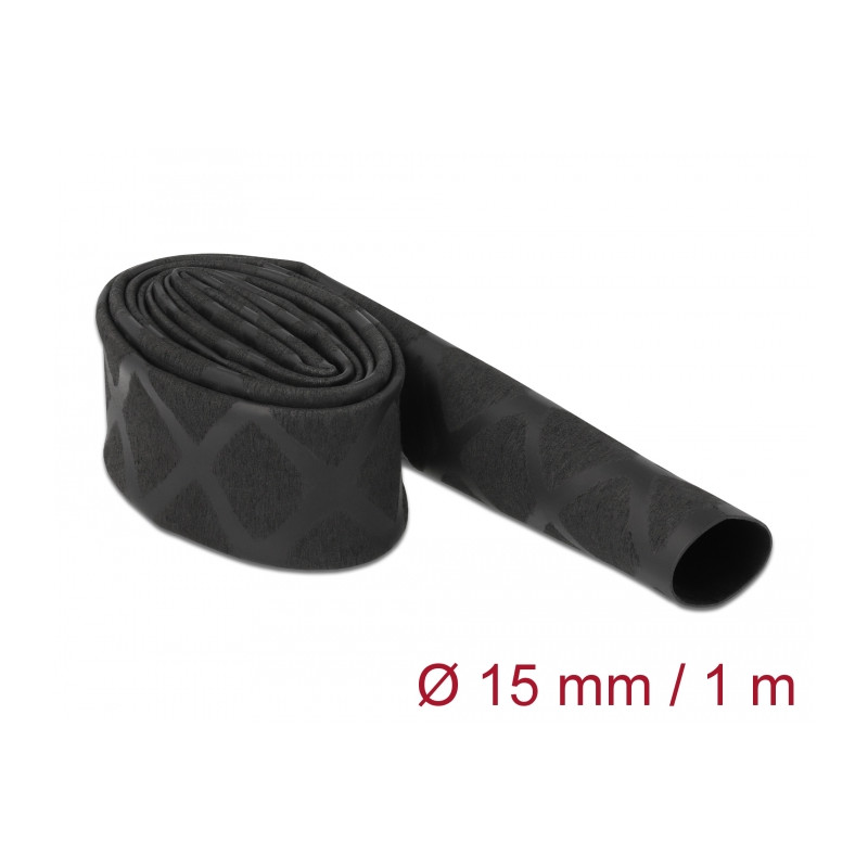 Delock Schrumpfschlauch X-Muster rutschfest 1 m x 15 mm schwarz