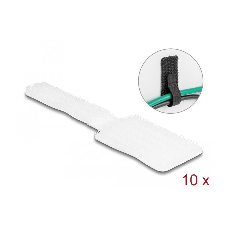 Delock Mini Klett-Kabelhalter L 90 mm x B 24 mm selbstklebend 10 Stück weiß