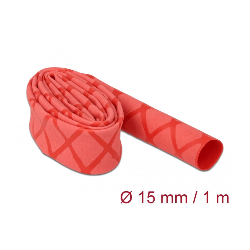 Delock Schrumpfschlauch X-Muster rutschfest 1 m x 15 mm rot