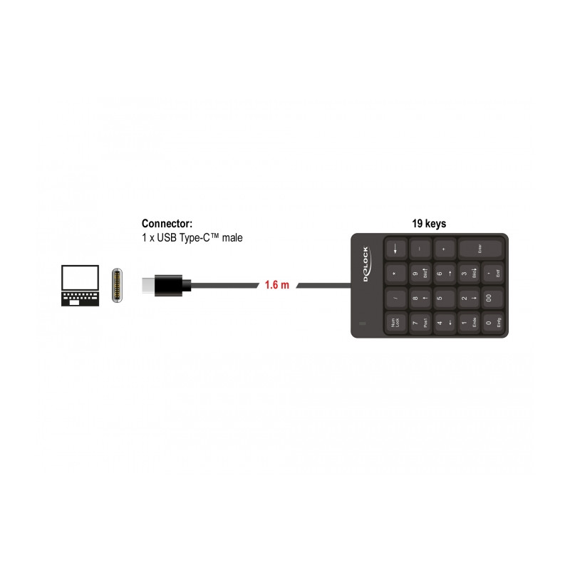 Delock USB Type-C™ Nummernblock 19 Tasten schwarz