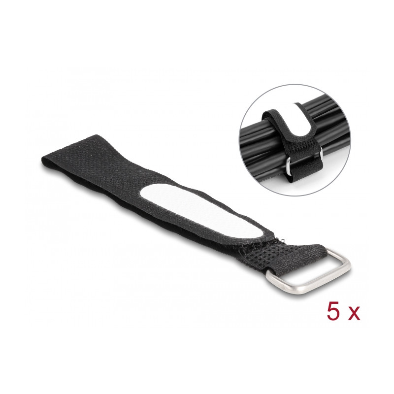 Delock Klettkabelbinder mit Schlaufe und Beschriftungsfeld L 203 x B 20 mm schwarz 5 Stück