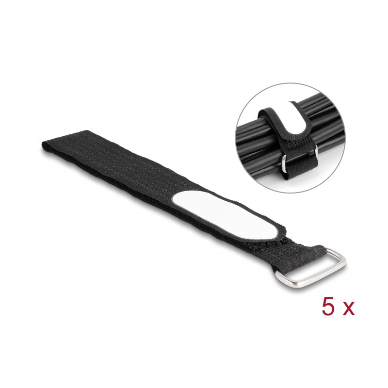 Delock Klettkabelbinder mit Schlaufe und Beschriftungsfeld L 305 x B 25 mm schwarz 5 Stück