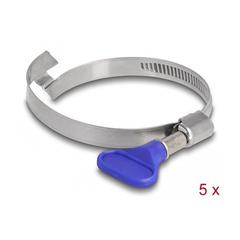 Delock Schlauchschelle Edelstahl 400 mit Brücke linksgängig und Flügelmutter 50 - 65 mm 5 Stück