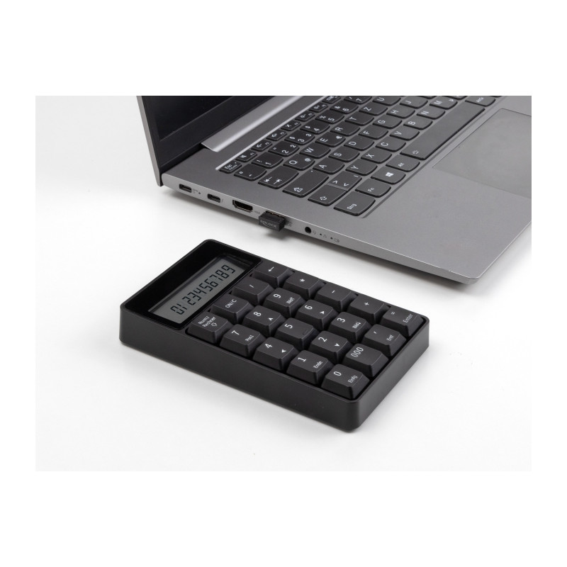 Delock 2 in 1 USB Typ-A Nummernblock mit Taschenrechner Funktion 2,4 GHz kabellos schwarz