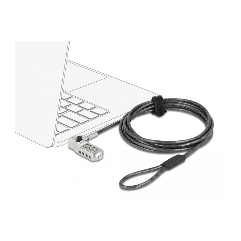Navilock Notebook Sicherungskabel mit 3 Verriegelungsköpfen und Zahlenschloss für Kensington, Noble Wedge und Nano Slot und Zahl