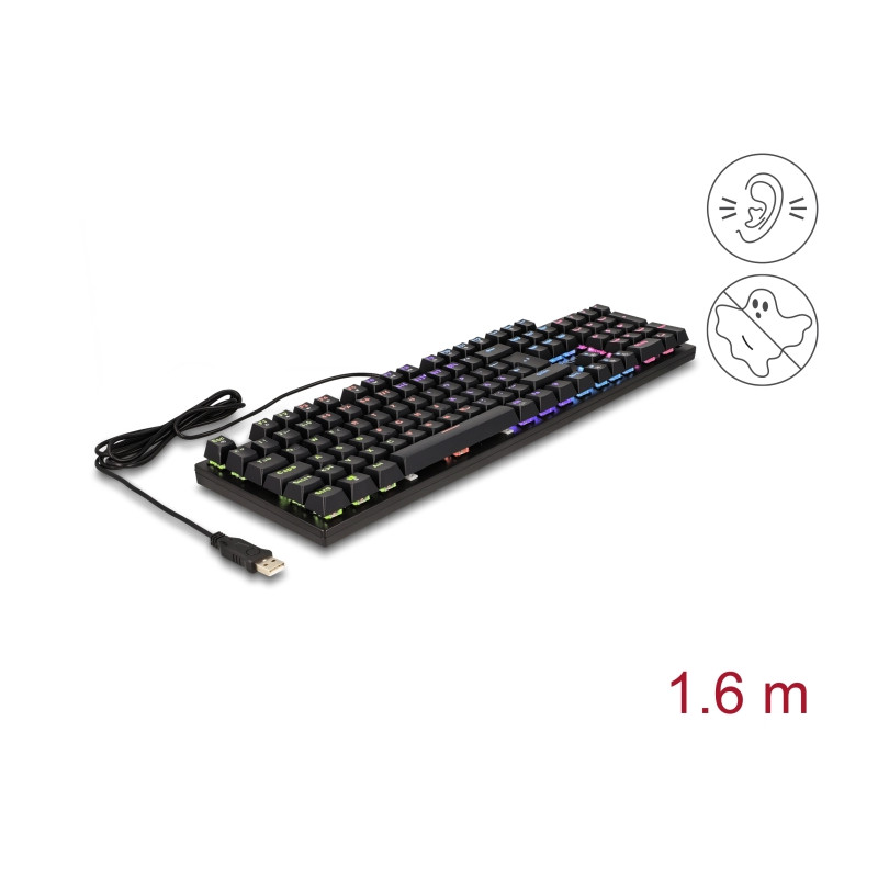 Delock Mechanische USB Gaming Tastatur kabelgebunden 1,6 m schwarz mit RGB Beleuchtung