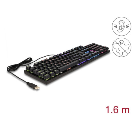 Delock Mechanische USB Gaming Tastatur kabelgebunden 1,6 m schwarz mit RGB Beleuchtung