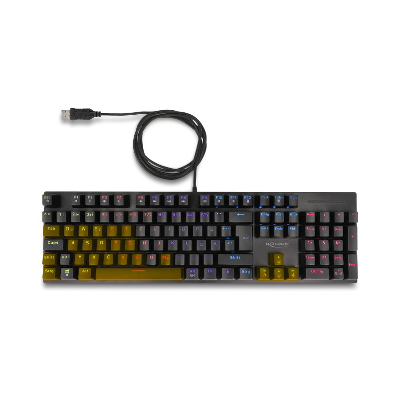Delock Mechanische USB Gaming Tastatur kabelgebunden 1,6 m schwarz mit RGB Beleuchtung