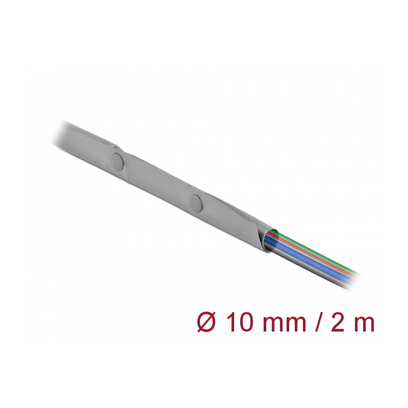 Delock Kabelschutzschlauch mit Knopfverschluss hitzebeständig 2 m x 10 mm grau / schwarz
