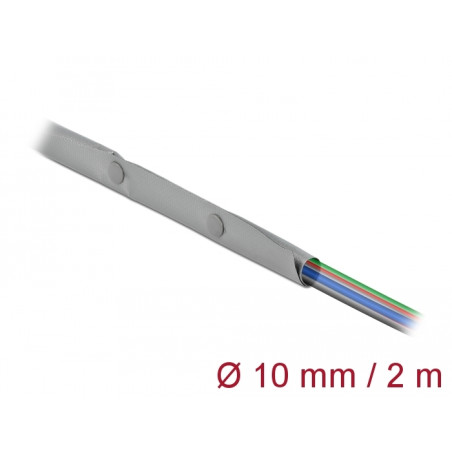 Delock Kabelschutzschlauch mit Knopfverschluss hitzebeständig 2 m x 10 mm grau / schwarz