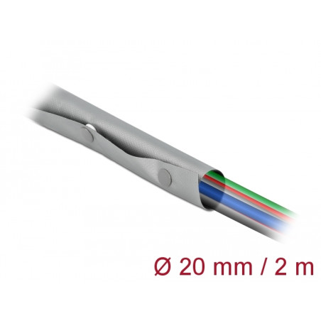 Delock Kabelschutzschlauch mit Knopfverschluss hitzebeständig 2 m x 20 mm grau / schwarz