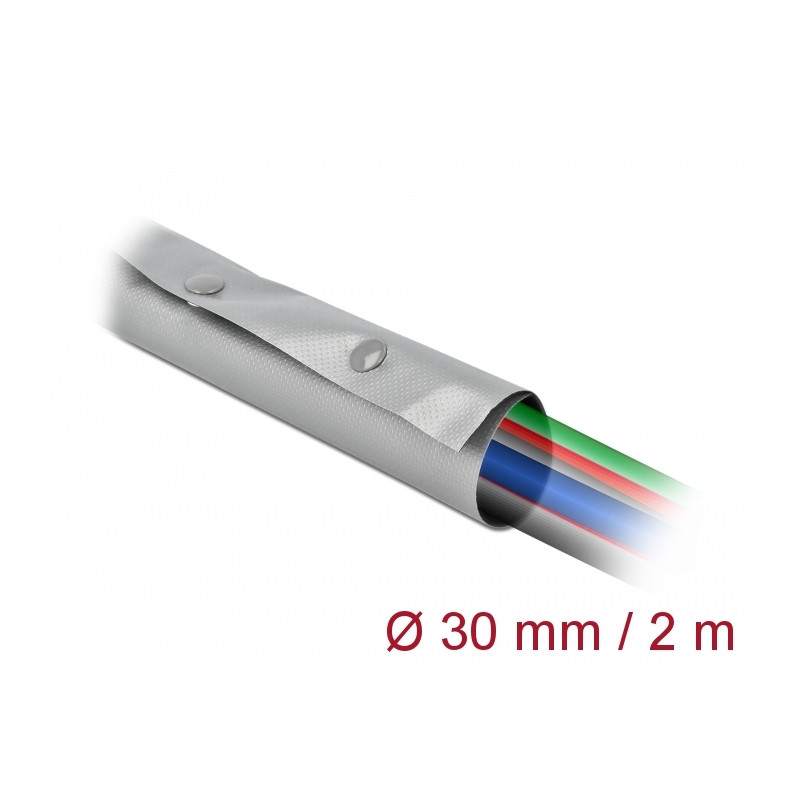 Delock Kabelschutzschlauch mit Knopfverschluss hitzebeständig 2 m x 30 mm grau / schwarz