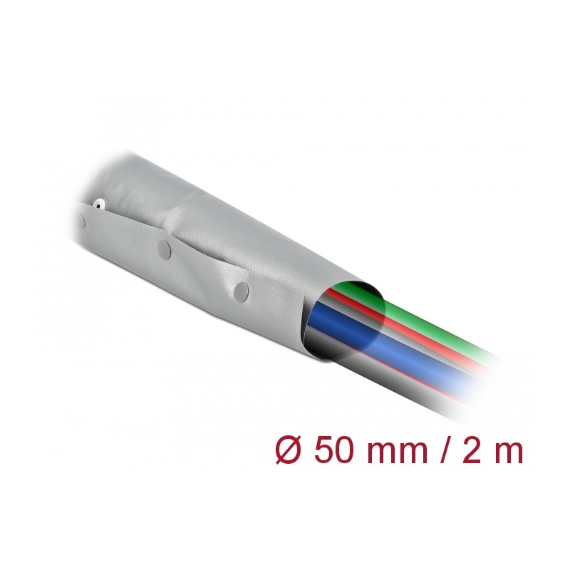 Delock Kabelschutzschlauch mit Knopfverschluss hitzebeständig 2 m x 50 mm grau / schwarz
