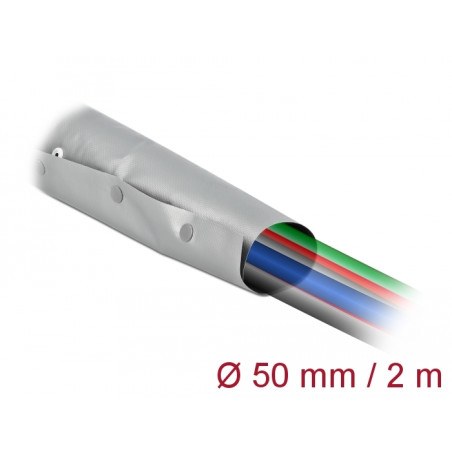 Delock Kabelschutzschlauch mit Knopfverschluss hitzebeständig 2 m x 50 mm grau / schwarz