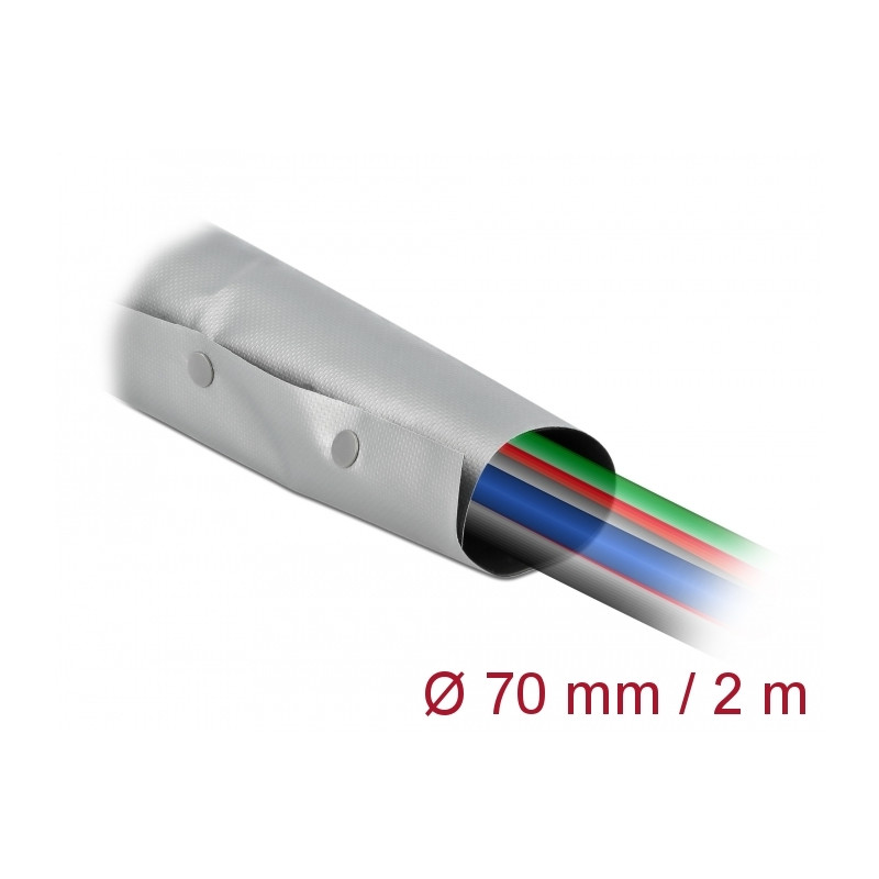 Delock Kabelschutzschlauch mit Knopfverschluss hitzebeständig 2 m x 70 mm grau / schwarz