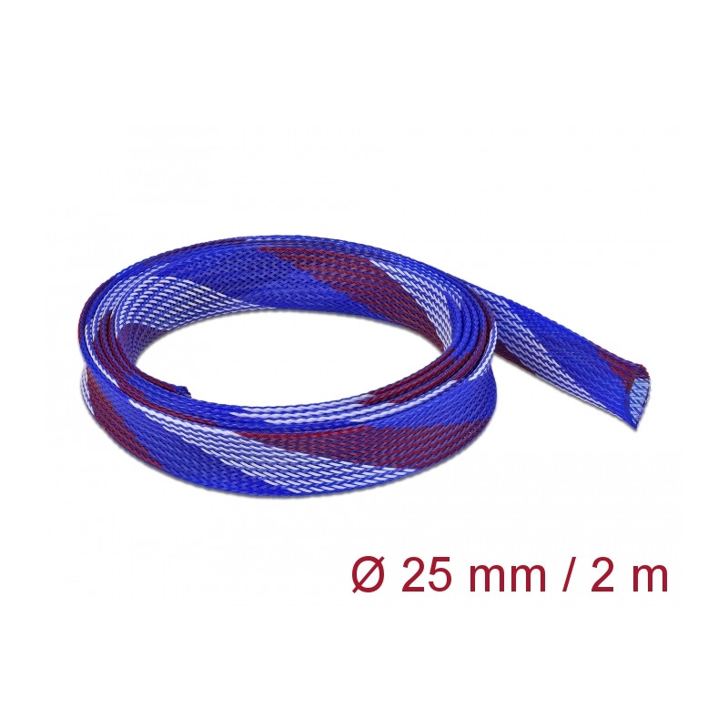 Delock Geflechtschlauch dehnbar 2 m x 25 mm blau-rot-weiß