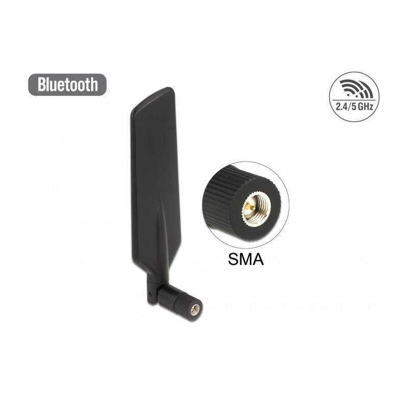 Delock LTE Antenne Dualband WLAN ac/a/b/g/n SMA Stecker 1 - 4 dBi omnidirektional drehbar mit Kippgelenk schwarz