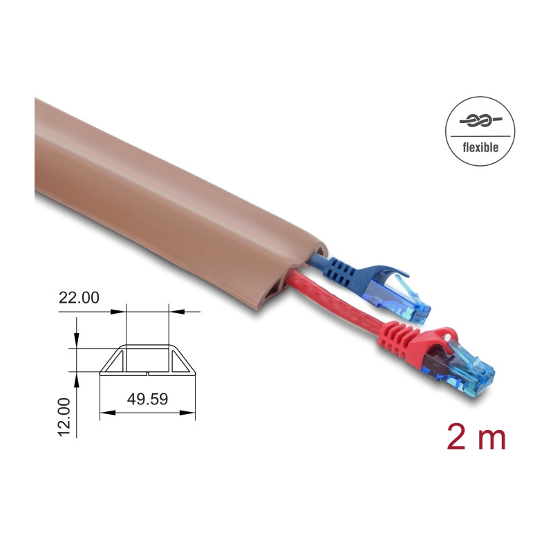 Delock Kabelkanal PVC flexibel 50 x 14 mm - Länge 2 m braun
