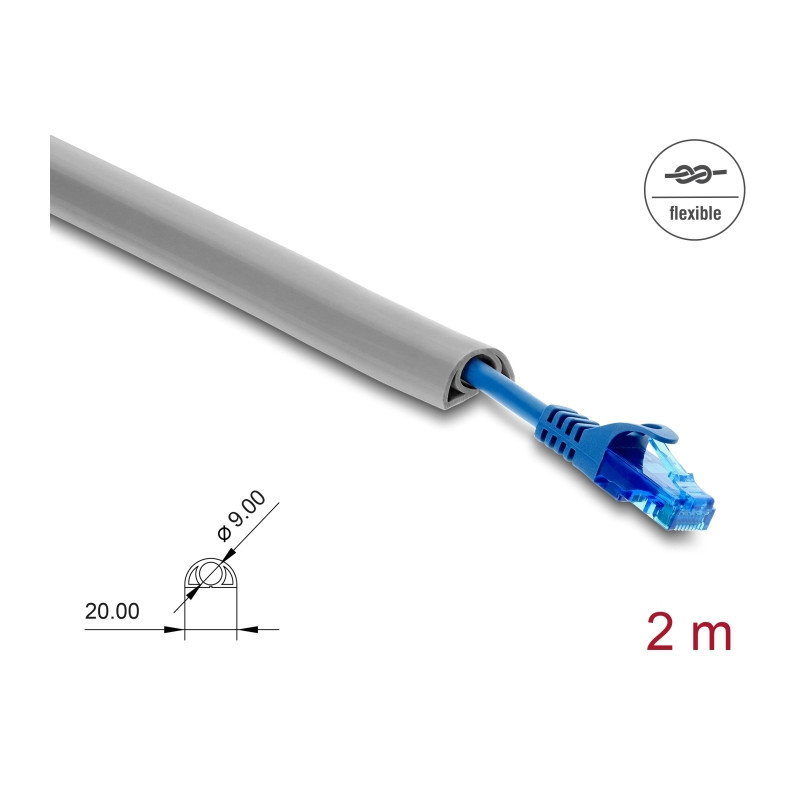 Delock Kabelkanal PVC flexibel 20 x 10 mm - Länge 2 m grau