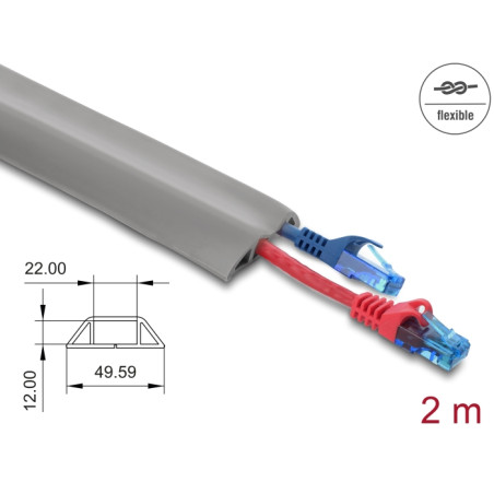 Delock Kabelkanal PVC flexibel 50 x 14 mm - Länge 2 m grau