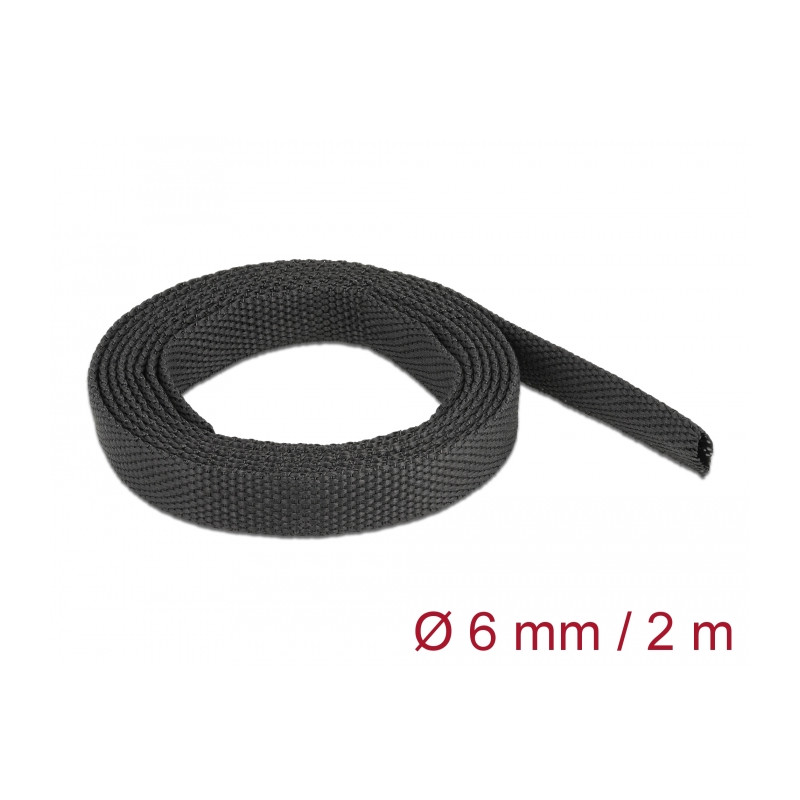 Delock Gewebeschrumpfschlauch 2 m x 6 mm Schrumpfungsrate 2:1 schwarz