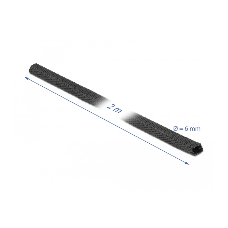 Delock Gewebeschrumpfschlauch 2 m x 6 mm Schrumpfungsrate 2:1 schwarz
