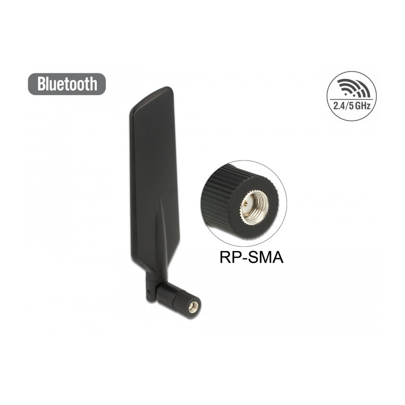 Delock LTE Antenne Dualband WLAN ac/a/b/g/n RP-SMA Stecker 1 - 4 dBi omnidirektional drehbar mit Kippgelenk schwarz