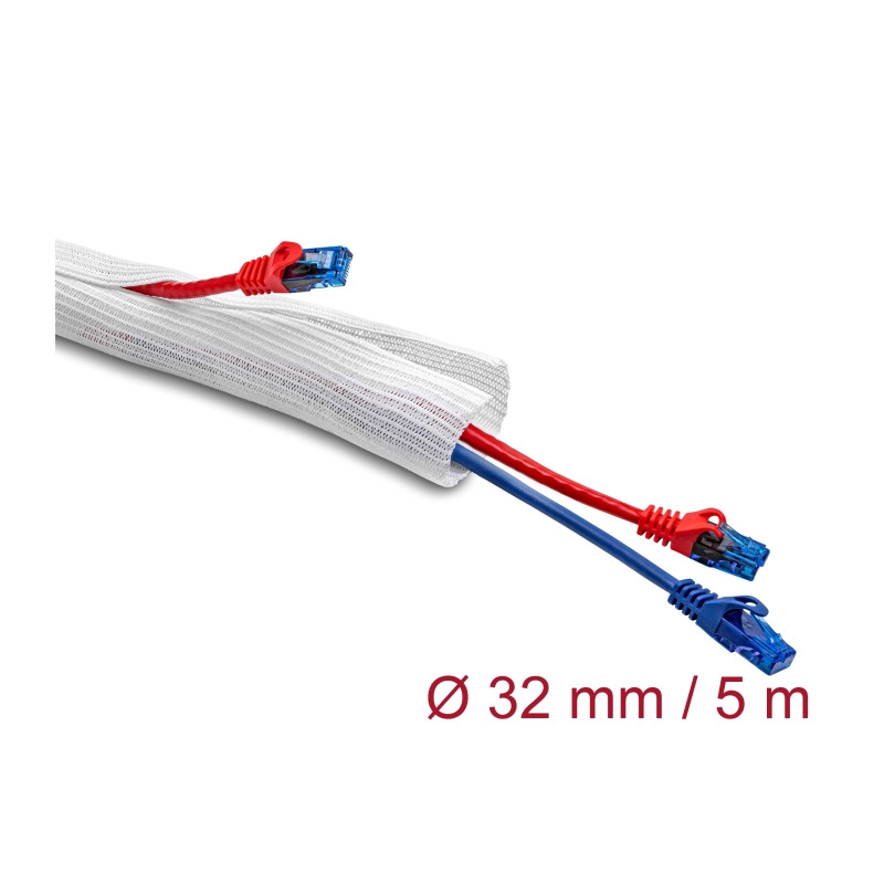 Delock Geflechtschlauch mit Klettverschluss 5 m x 32 mm weiß