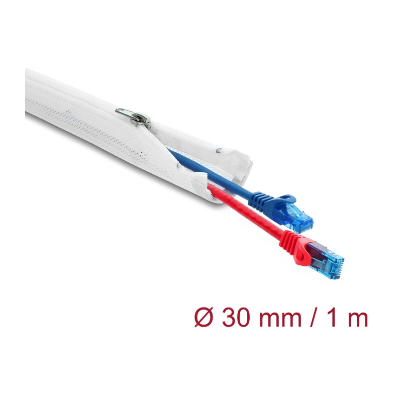Delock Geflechtschlauch mit Reißverschluss hitzebeständig 1 m x 30 mm weiß