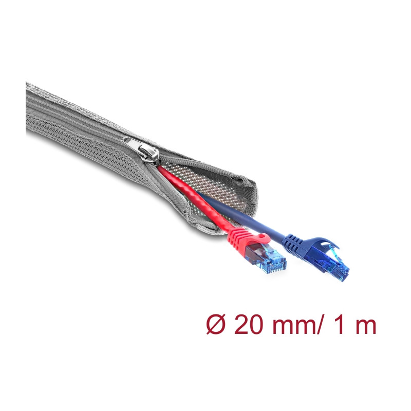 Delock Geflechtschlauch mit Reißverschluss hitzebeständig 1 m x 20 mm grau