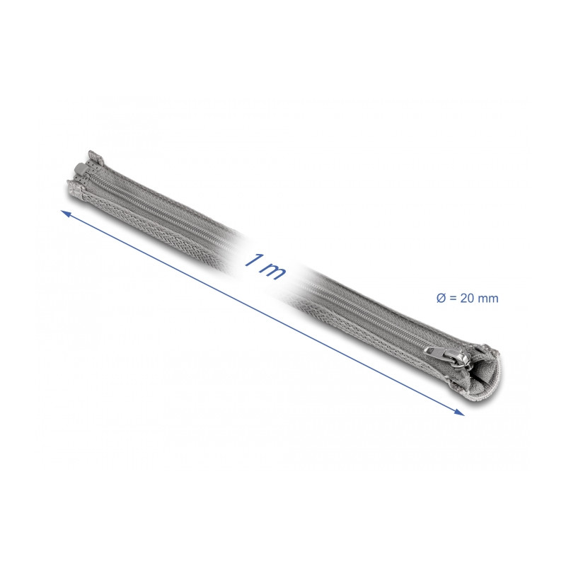 Delock Geflechtschlauch mit Reißverschluss hitzebeständig 1 m x 20 mm grau