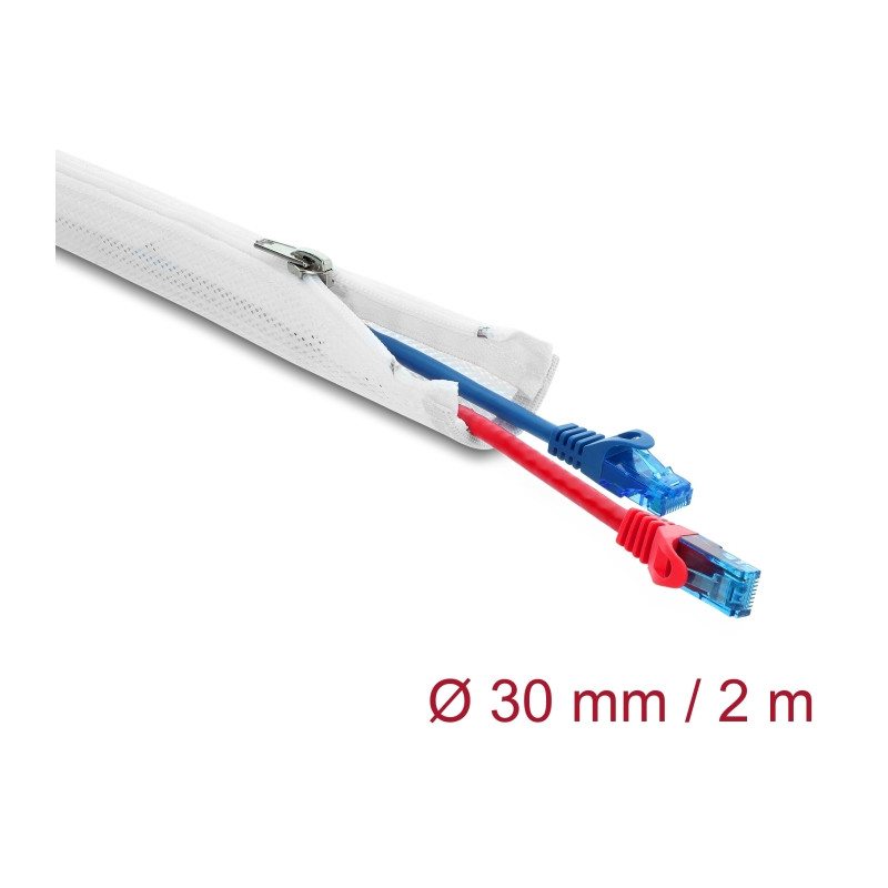 Delock Geflechtschlauch mit Reißverschluss hitzebeständig 2 m x 30 mm weiß