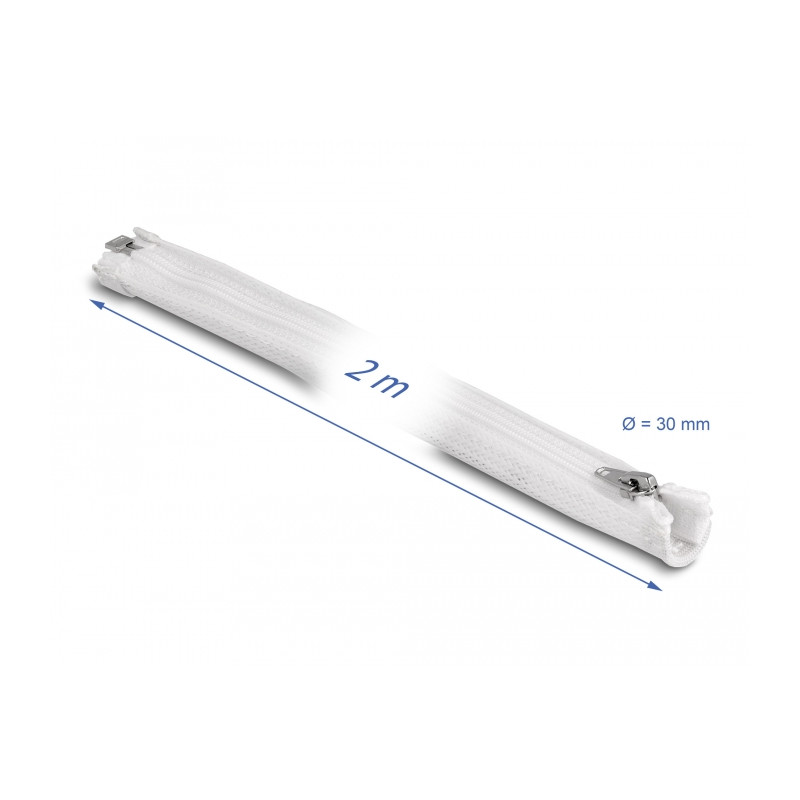 Delock Geflechtschlauch mit Reißverschluss hitzebeständig 2 m x 30 mm weiß