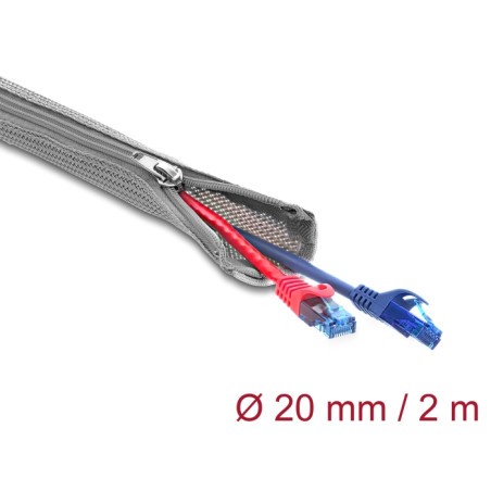 Delock Geflechtschlauch mit Reißverschluss hitzebeständig 2 m x 20 mm grau