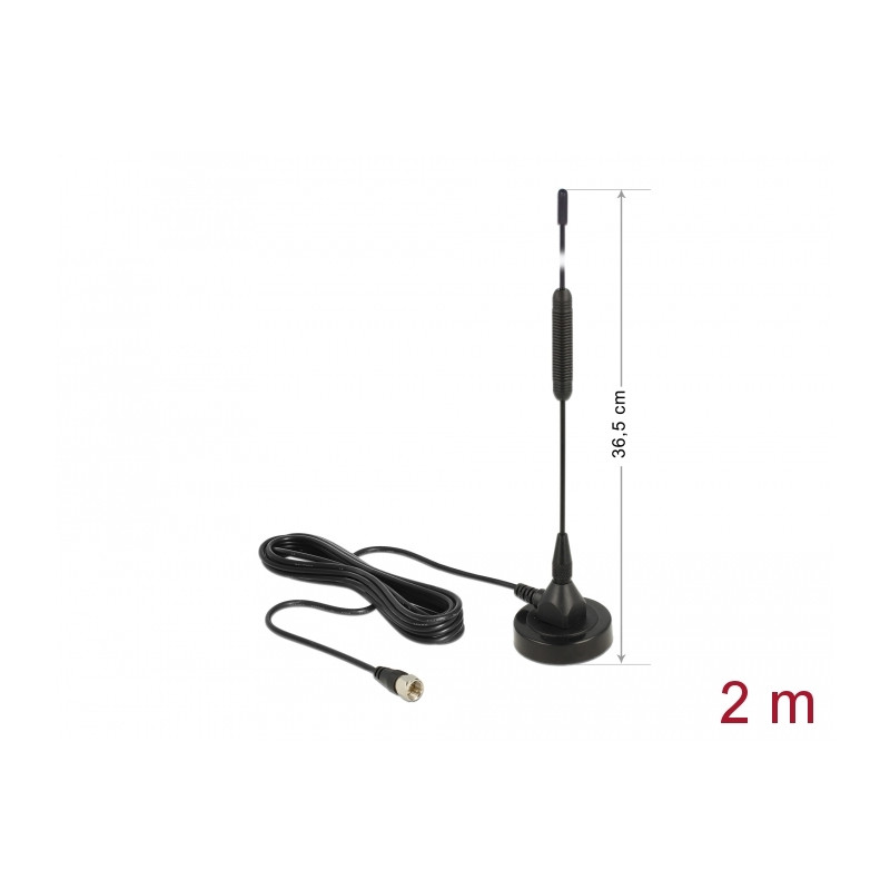 Delock DAB+ Antenne F Stecker 0 dBi omnidirektional mit magnetischem Standfuß starr schwarz