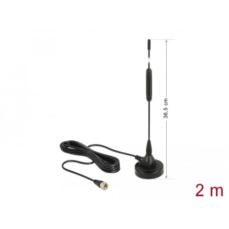 Delock DAB+ Antenne F Stecker 0 dBi omnidirektional mit magnetischem Standfuß starr schwarz