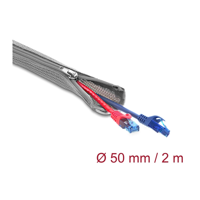 Delock Geflechtschlauch mit Reißverschluss hitzebeständig 2 m x 50 mm grau