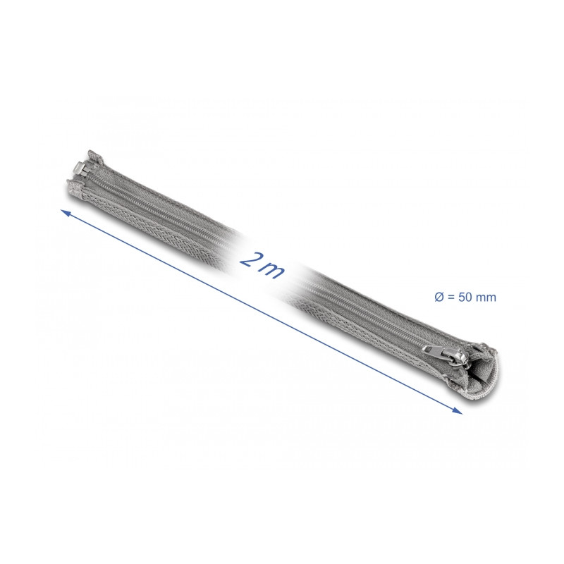Delock Geflechtschlauch mit Reißverschluss hitzebeständig 2 m x 50 mm grau