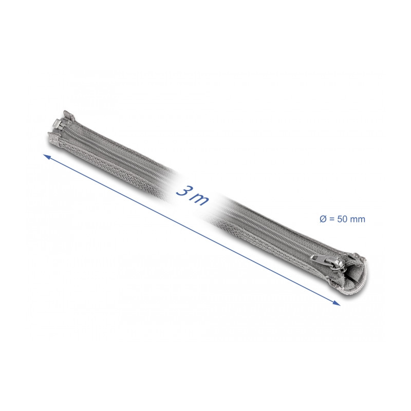 Delock Geflechtschlauch mit Reißverschluss hitzebeständig 3 m x 50 mm grau