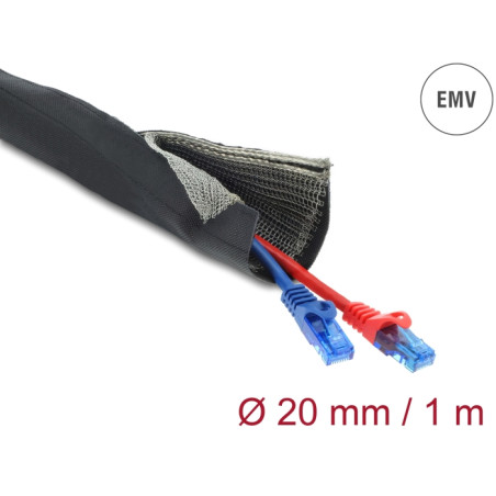 Delock EMV Abschirmgeflechtschlauch mit Klettverschluss hitzebeständig 1 m x 20 mm schwarz
