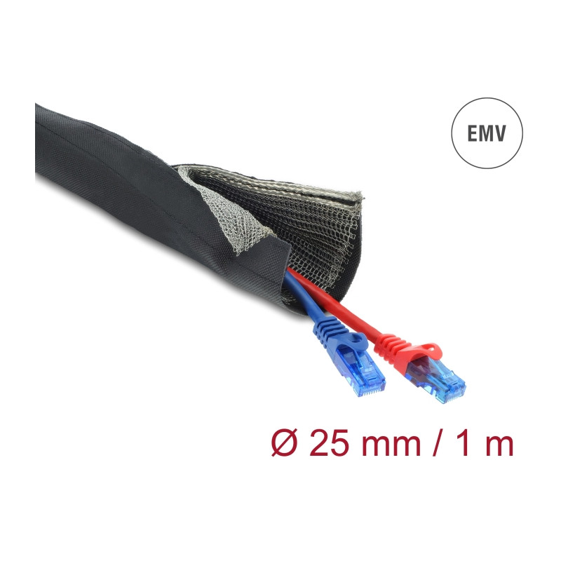 Delock EMV Abschirmgeflechtschlauch mit Klettverschluss hitzebeständig 1 m x 25 mm schwarz