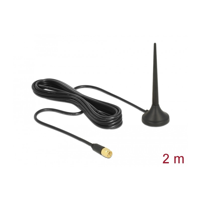 Delock LTE / GSM / UMTS Antenne SMA Stecker 3 dBi starr omnidirektional mit magnetischem Standfuß und Anschlusskabel RG-174 2 m 