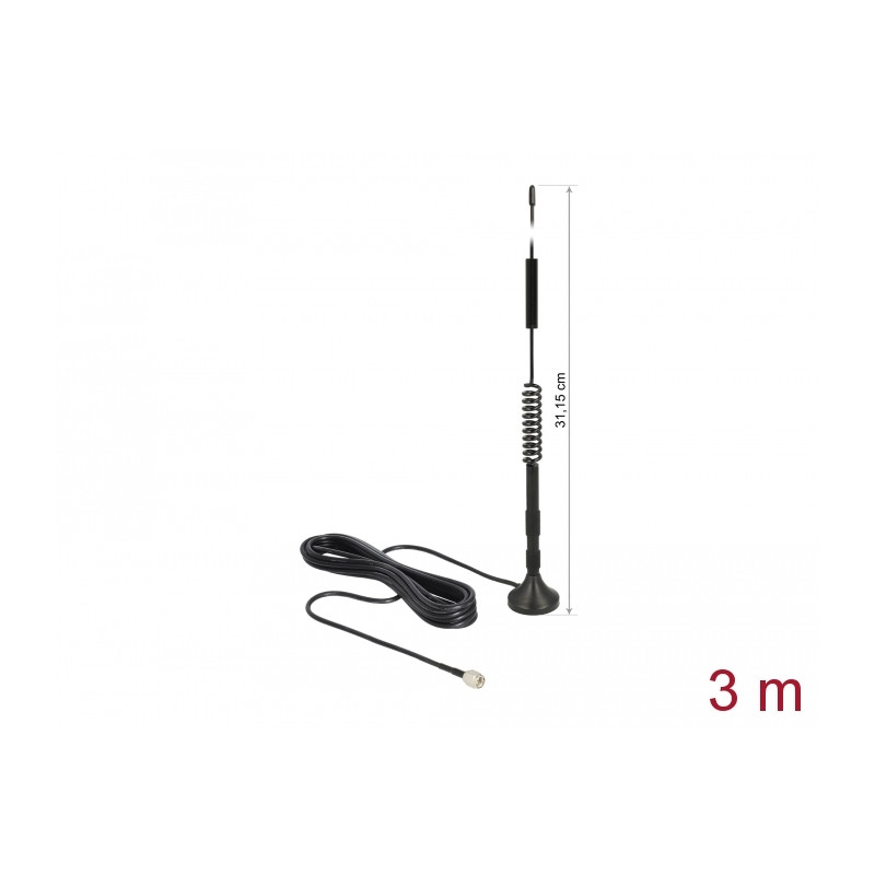 Delock LTE Antenne SMA Stecker 5 dBi starr omnidirektional mit magnetischem Standfuß und Anschlusskabel RG-174 3 m outdoor schwa